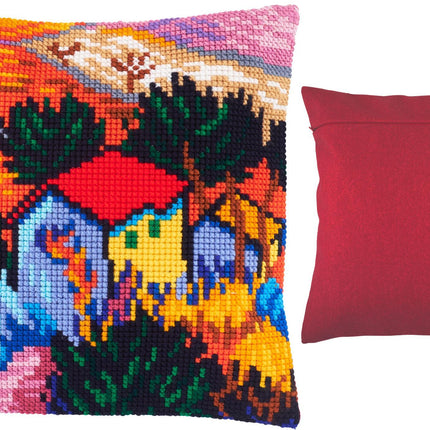 Cross Stitch Pillow Kit "Landscape with a House and an Employee"