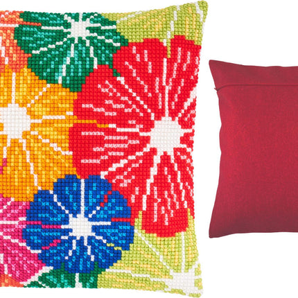 Cross Stitch Pillow Kit "Rainbow of Flowers"