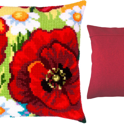 Cross Stitch Pillow Kit "Poppies with daisies"