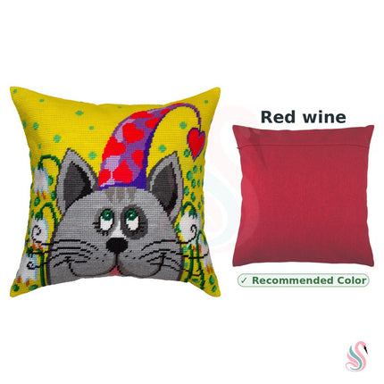 Needlepoint Pillow Kit "Cat in a Cone Hat"