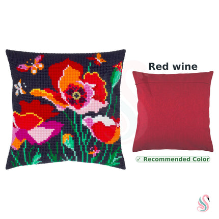 Cross Stitch Pillow Kit "Poppies with butterflies"