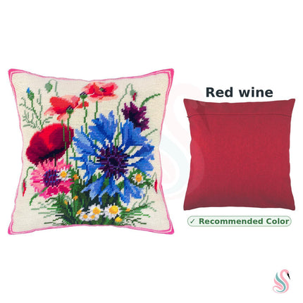 Needlepoint Pillow Kit "Poppies and Cornflowers"