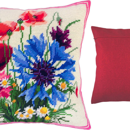 Needlepoint Pillow Kit "Poppies and Cornflowers"