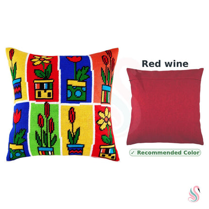 Needlepoint Pillow Kit "Flower Pots"