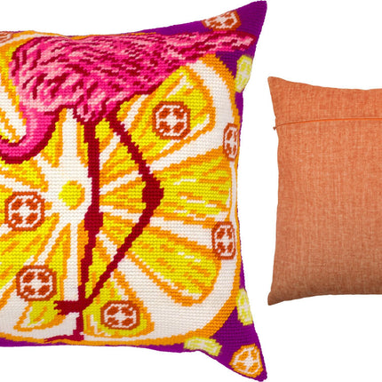 Needlepoint Pillow Kit "Orange Flamingo"
