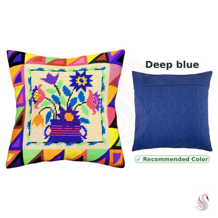 Needlepoint Pillow Kit "Folk Flowers"