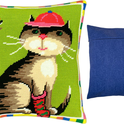 Needlepoint Pillow Kit "A Cat and a Mouse"