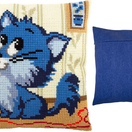 Cross Stitch Pillow Kit "Kitten with a Ball of Yarn"