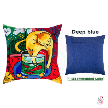 Needlepoint Pillow Kit "Cat with Fish"