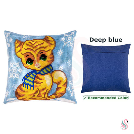 Cross Stitch Pillow Kit "Kitten in the Winter"