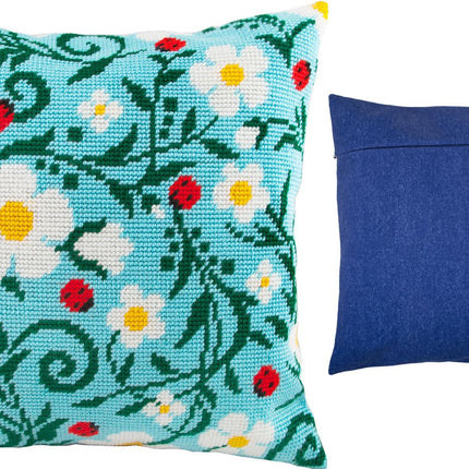 Needlepoint Pillow Kit "Strawberry and Ladybugs"