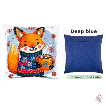 Needlepoint Pillow Kit "Warm cocoa for the fox cub"