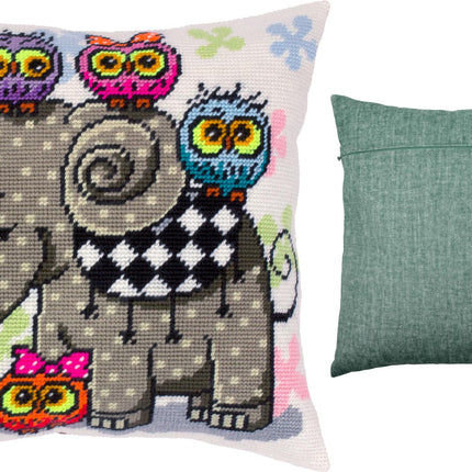 Needlepoint Pillow Kit "Elephant and Owls"