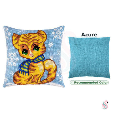 Cross Stitch Pillow Kit "Kitten in the Winter"