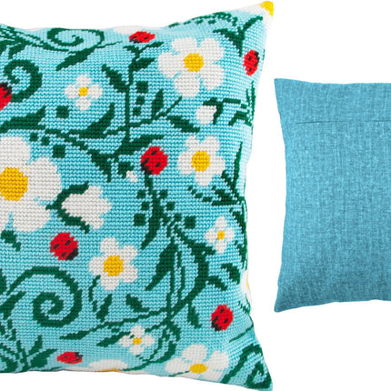 Needlepoint Pillow Kit "Strawberry and Ladybugs"