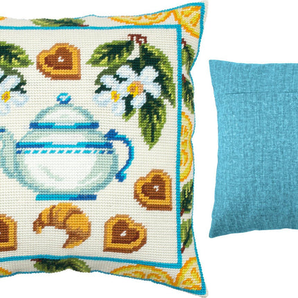 Needlepoint Pillow Kit "Tea and Cookies"
