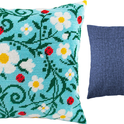 Needlepoint Pillow Kit "Strawberry and Ladybugs"