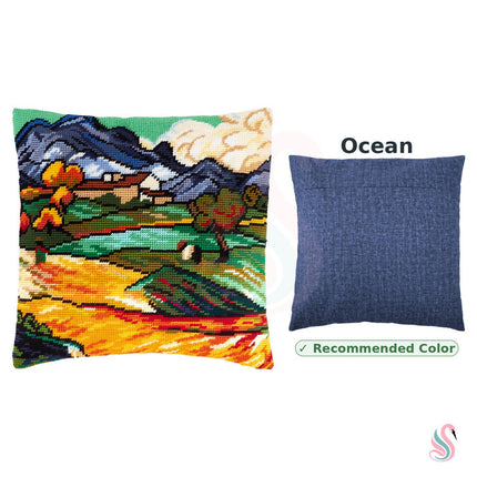 Needlepoint Pillow Kit "Mount Gaussier and Farm Saint Paul"
