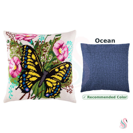 Needlepoint Pillow Kit "Swallowtail on Field Bindweed"