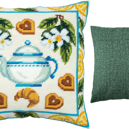 Needlepoint Pillow Kit "Tea and Cookies"