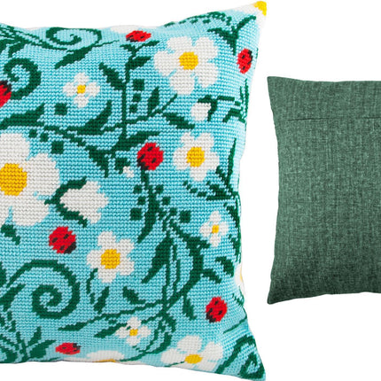 Needlepoint Pillow Kit "Strawberry and Ladybugs"