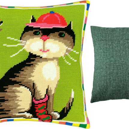 Needlepoint Pillow Kit "A Cat and a Mouse"