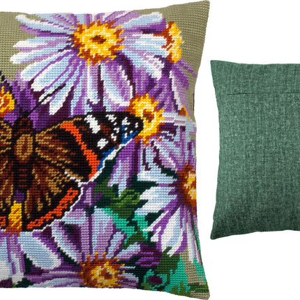 Needlepoint Pillow Kit "Red Admiral on Michaelmas Daisies"
