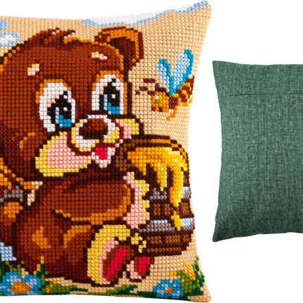 Cross Stitch Pillow Kit "Bear the Sweet-Tooth"