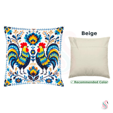 Needlepoint Pillow Kit "Colorful Roosters"
