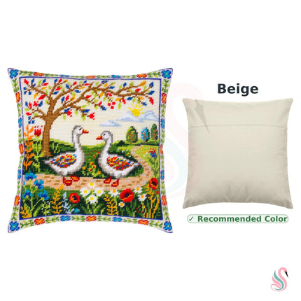 Needlepoint Pillow Kit "Geese Among the Flowers"