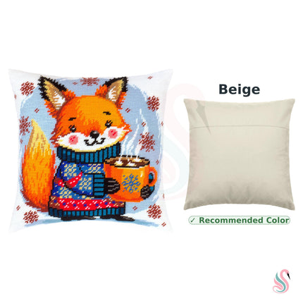 Needlepoint Pillow Kit "Warm cocoa for the fox cub"