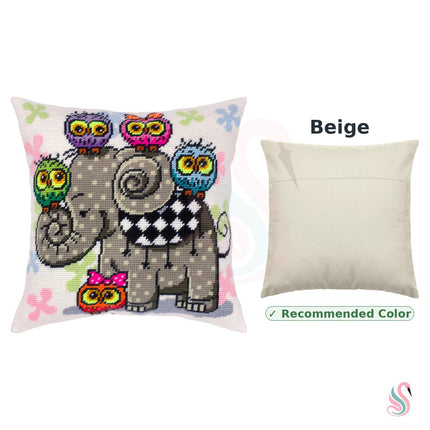 Needlepoint Pillow Kit "Elephant and Owls"