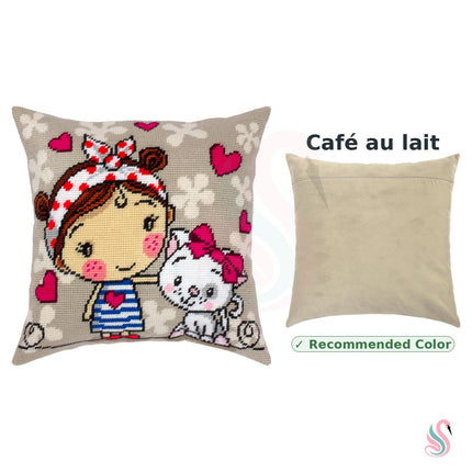 Needlepoint Pillow Kit "A Girl and a Kitten"