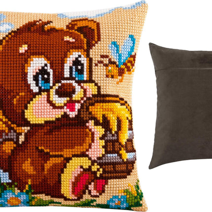Cross Stitch Pillow Kit "Bear the Sweet-Tooth"