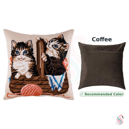 Needlepoint Pillow Kit "Kittens in a Basket"