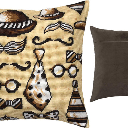 Needlepoint Pillow Kit "Ties and Mustaches"