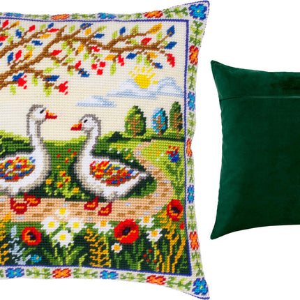 Needlepoint Pillow Kit "Geese Among the Flowers"