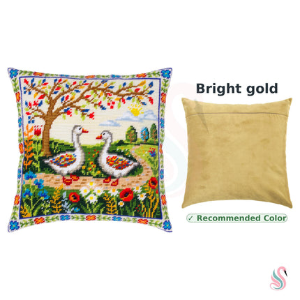 Needlepoint Pillow Kit "Geese Among the Flowers"