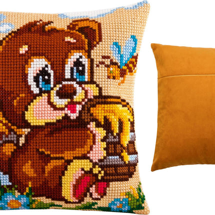 Cross Stitch Pillow Kit "Bear the Sweet-Tooth"