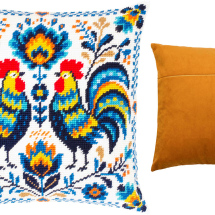 Needlepoint Pillow Kit "Colorful Roosters"
