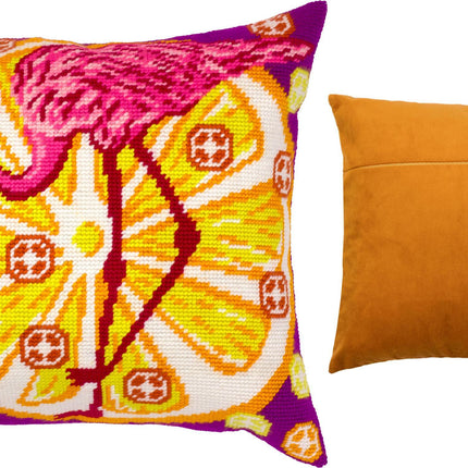 Needlepoint Pillow Kit "Orange Flamingo"