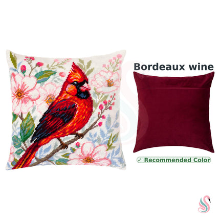 Needlepoint Pillow Kit "Cardinal Among Flowers"