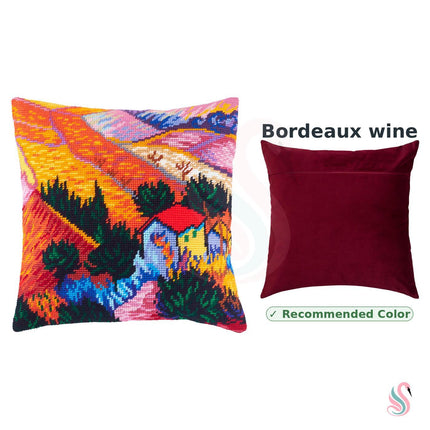 Needlepoint Pillow Kit "Landscape with a House and an Employee"