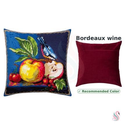 Needlepoint Pillow Kit "Red-flanked bluetail and apples"