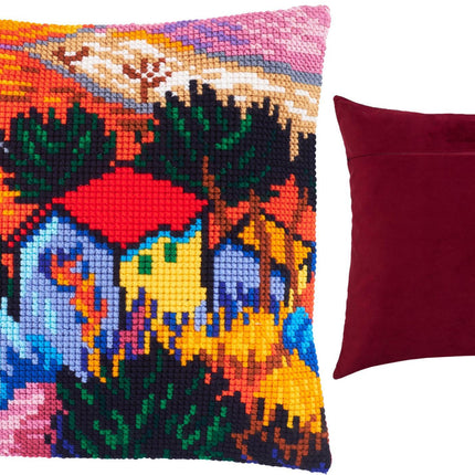 Cross Stitch Pillow Kit "Landscape with a House and an Employee"