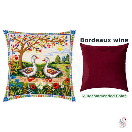 Needlepoint Pillow Kit "Geese Among the Flowers"