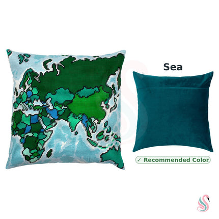 Needlepoint Pillow Kit "Map of the World"