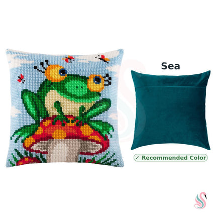 Cross Stitch Pillow Kit "Frog on a Mushroom"
