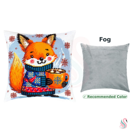 Needlepoint Pillow Kit "Warm cocoa for the fox cub"