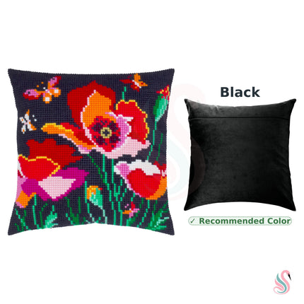 Cross Stitch Pillow Kit "Poppies with butterflies"